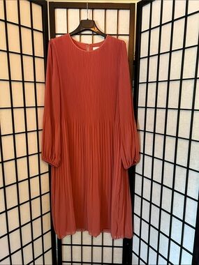 Wilfred Rust Pleated Long-Sleeve Midi Dress